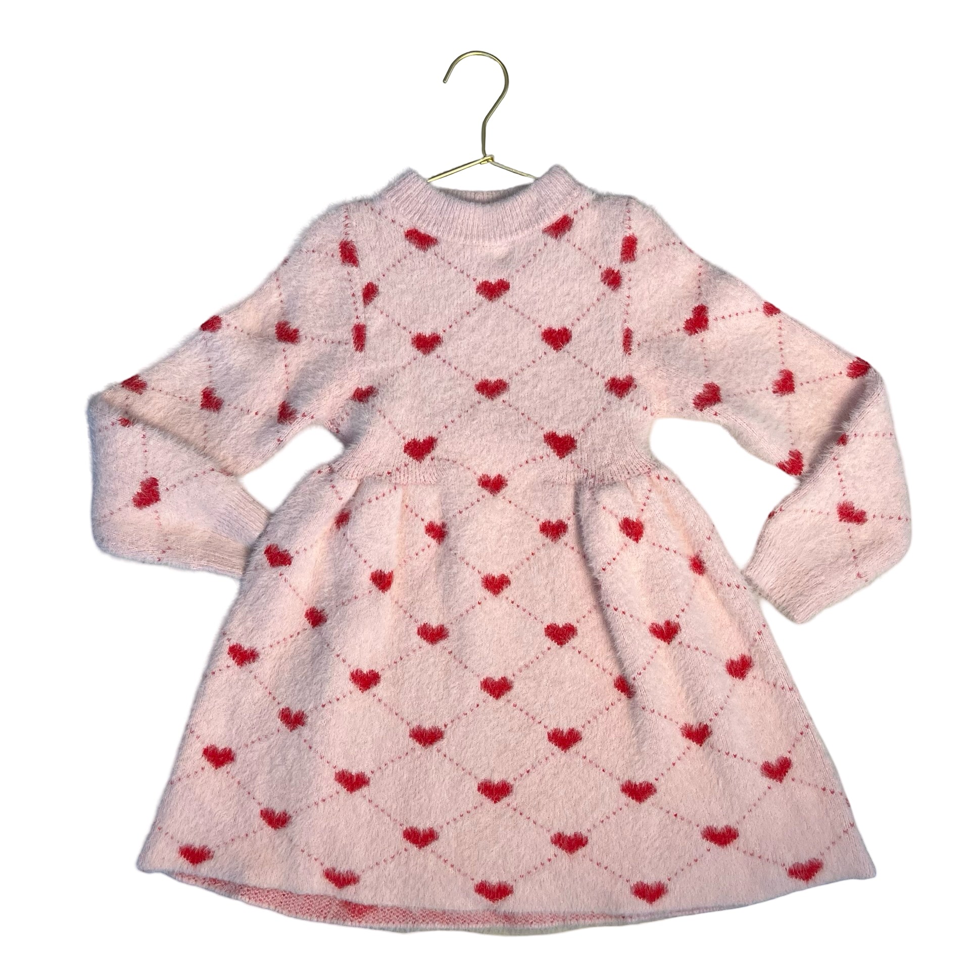 Lola & The Boys Pink & Red Heart Pattern Sweater Dress - Size 6-7
