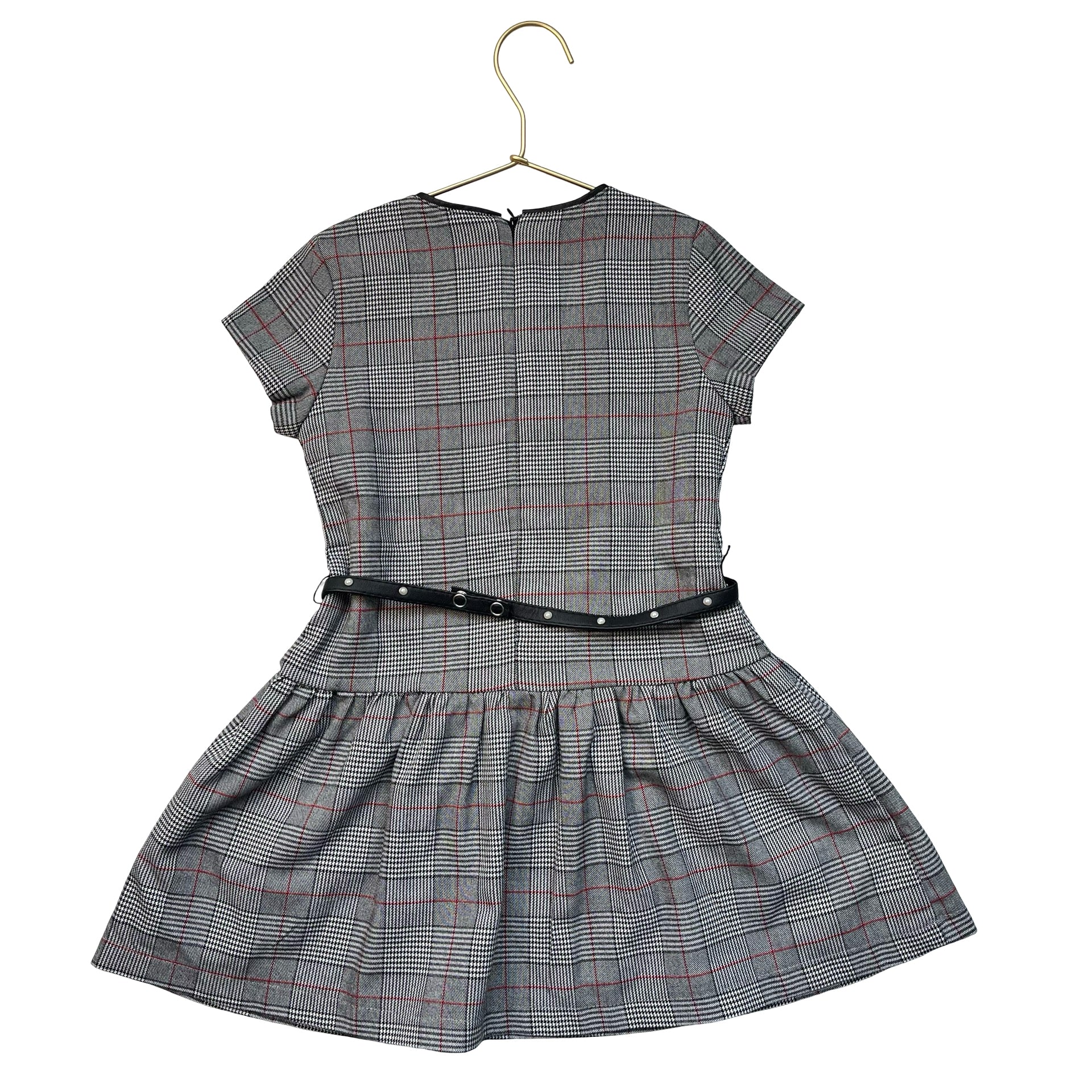 Mayoral Black, White, Red Plaid Belted Dress - Size 6