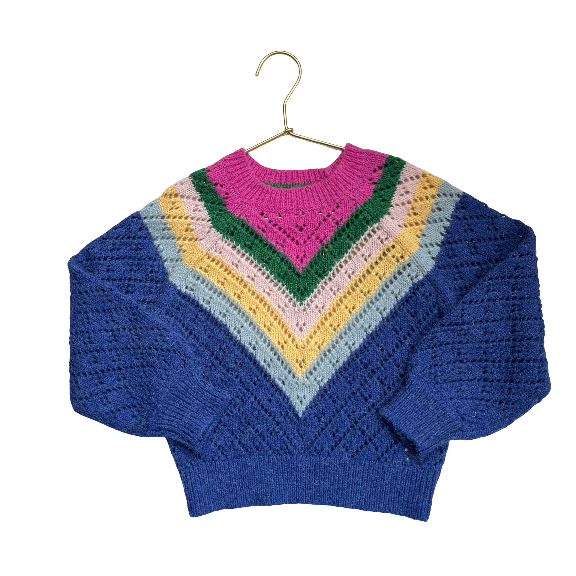 Mini Boden Blue & Multi-Color Chevron Sweater - Size 5-6Y