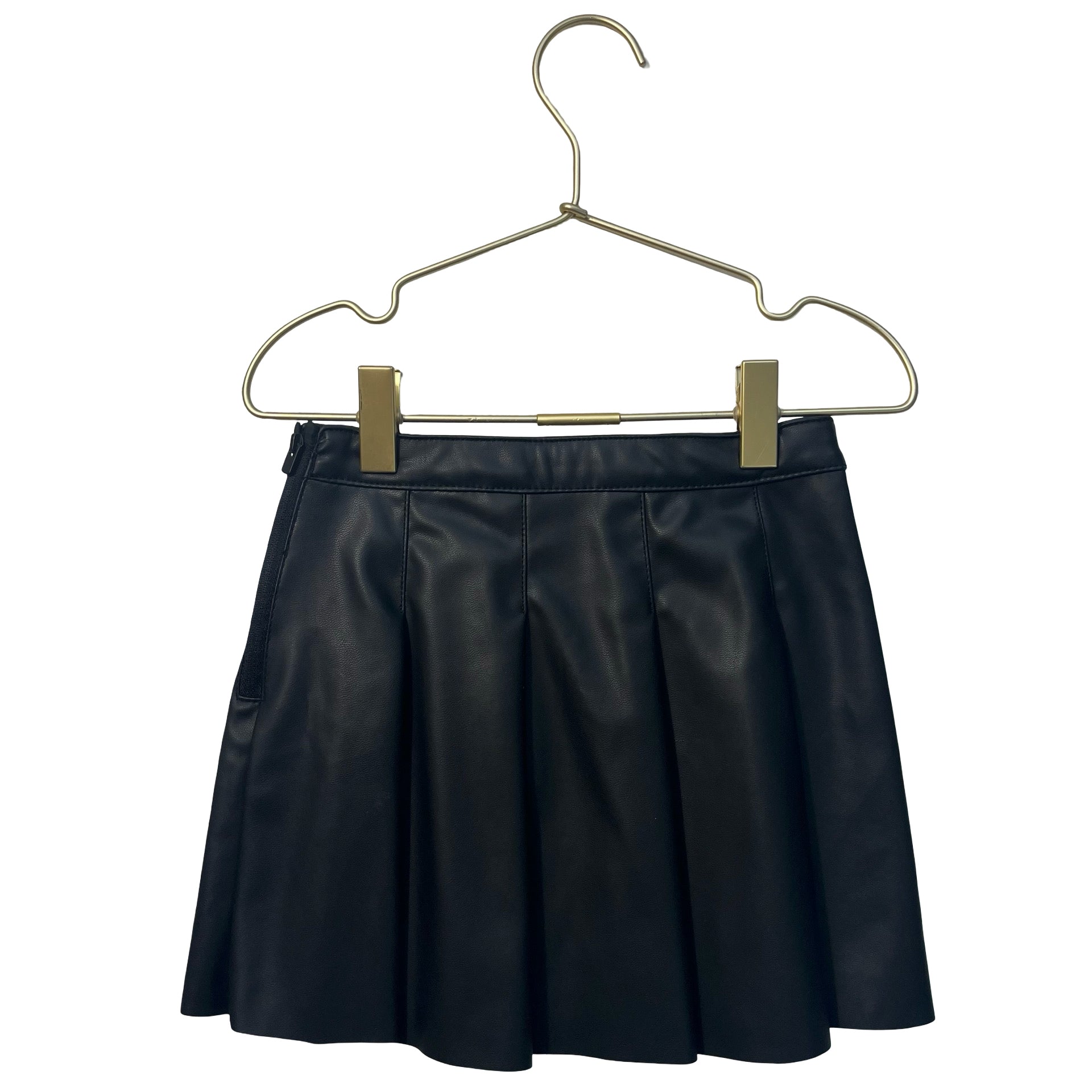 Zara Black Pleated Faux Leather Skirt - Size 3-4