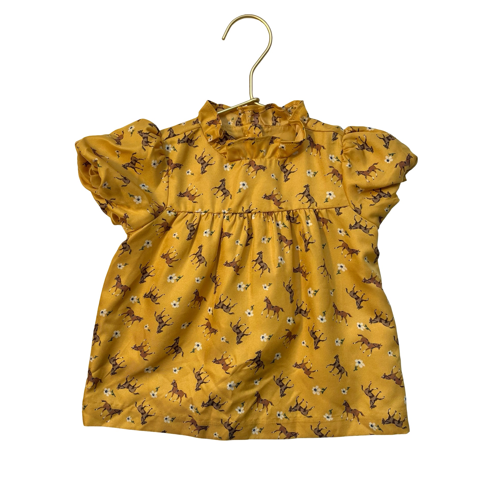 Janie and Jack Mustard Yellow Horse & Flower Print Blouse - Size 18-24 Mo