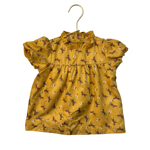 Janie and Jack Mustard Yellow Horse & Flower Print Blouse - Size 18-24 Mo
