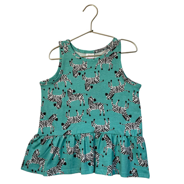 Hanna Andersson Mint Green Zebra Print Peplum Tank Top - Size 6-7