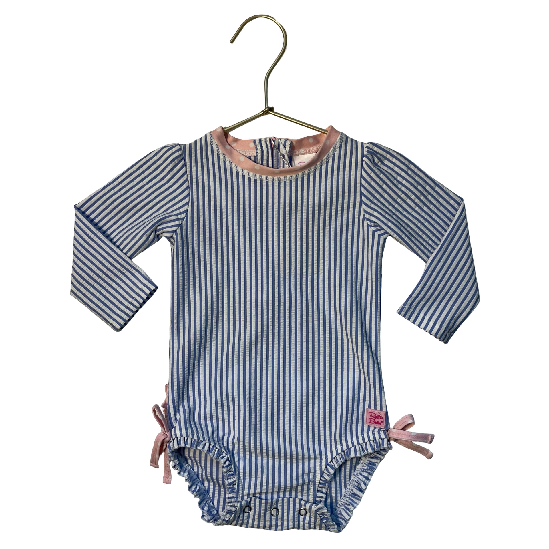 Ruffle Butts Blue & White Striped Seersucker Swim Suit - Size 12-18 Mo