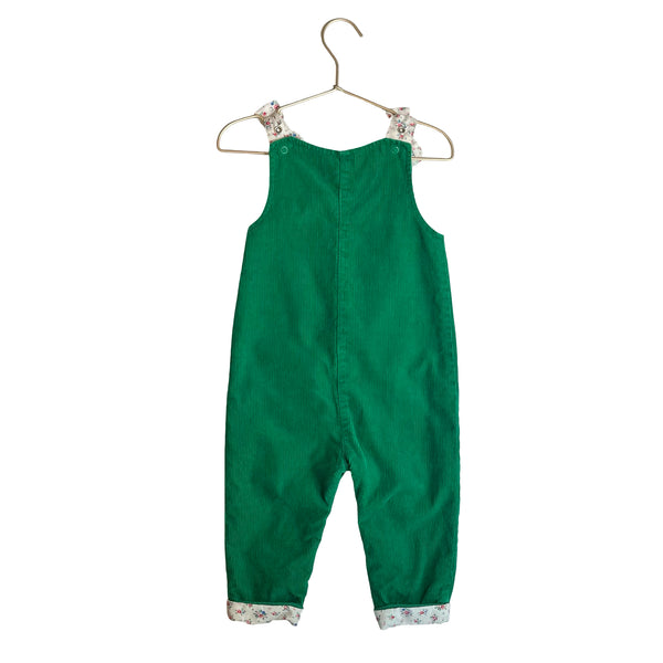 Baby Boden Green Corduroy Floral-Lined Overalls - Size 18-24 Mo