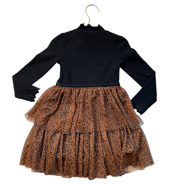 Janie and Jack Black Ribbed & Leopard Tulle Dress - Size 5
