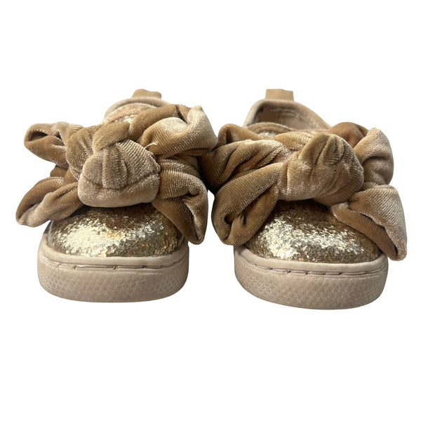 Baby Gap Gold Glitter & Velvet Bow Sneakers - Size 5