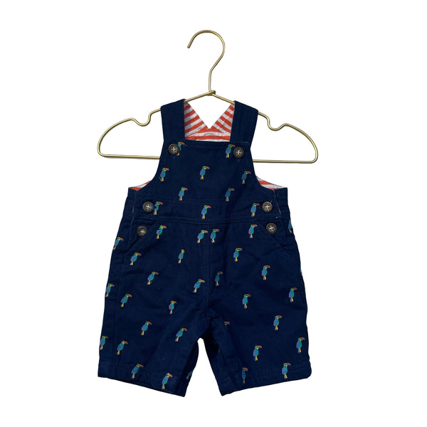 JoJo Maman Bebe Navy Tropical Bird Print Shortalls - Size 0-3 Mo