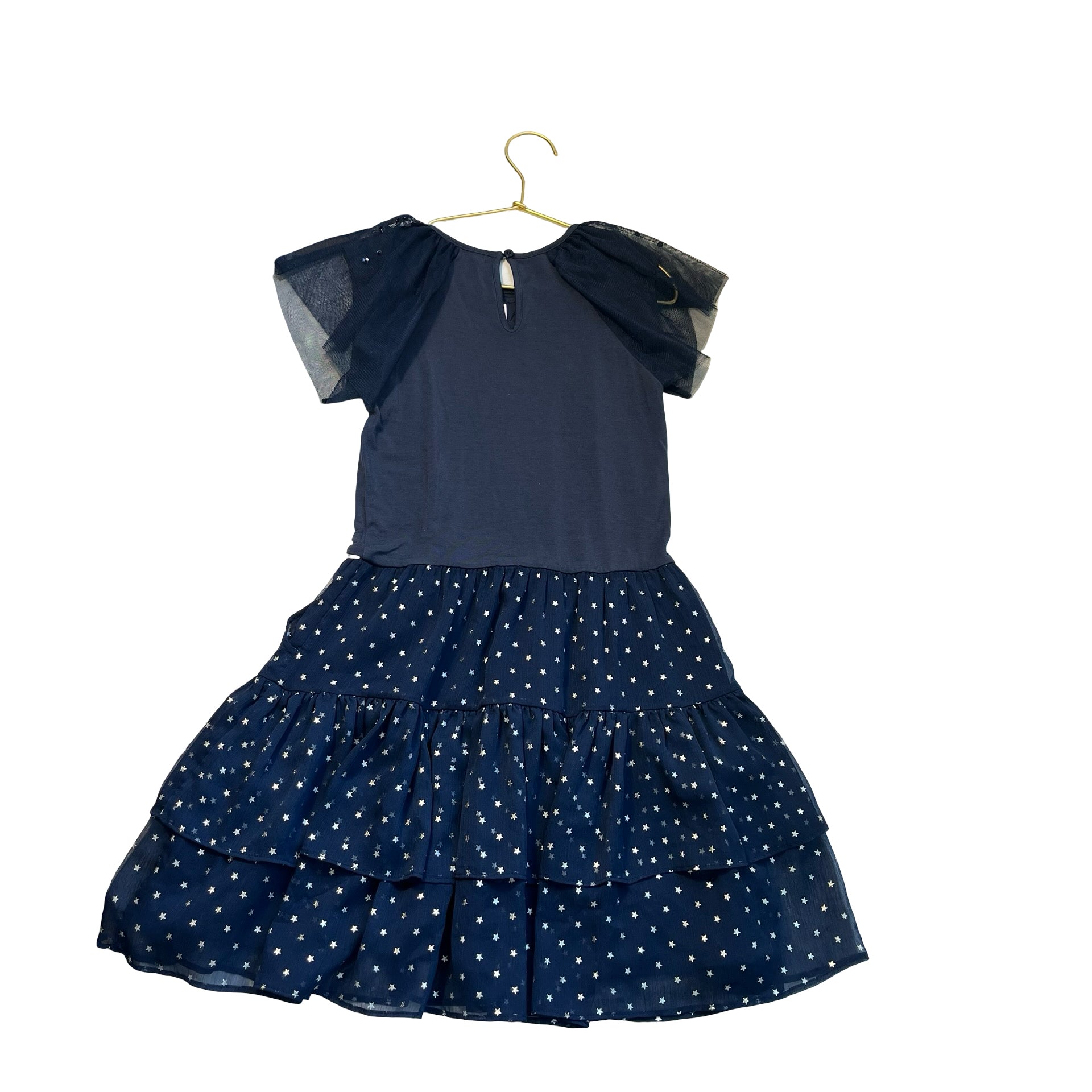 Imoga Navy Beaded, Silver Star Foil & Tulle Dress - Size 8