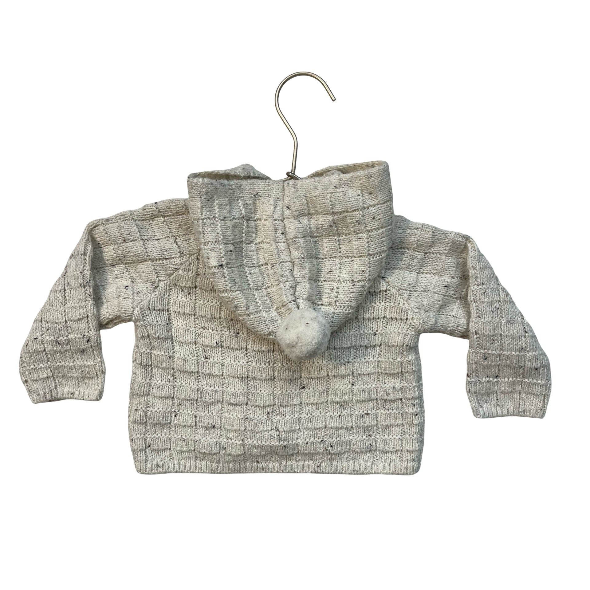 Rylee & Cru Ivory & Gray Speckled Check Hooded Cardigan Sweater - 6-12 Mo