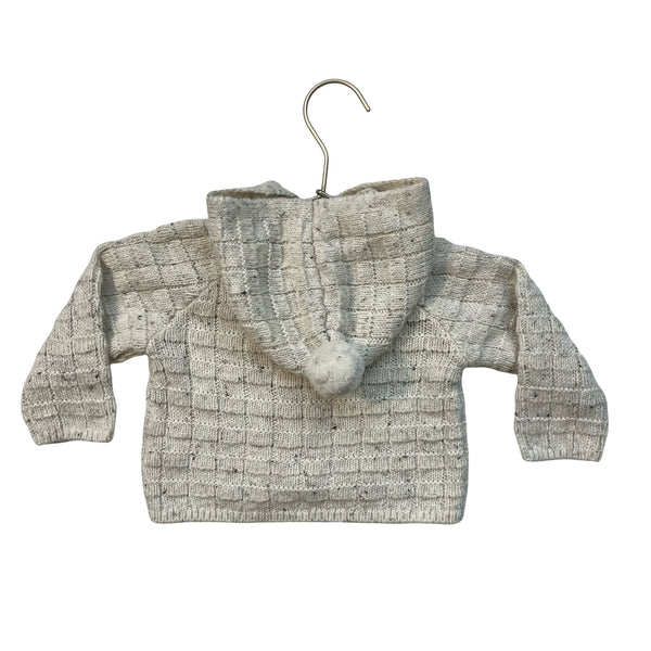 Rylee & Cru Ivory & Gray Speckled Check Hooded Cardigan Sweater - 6-12 Mo