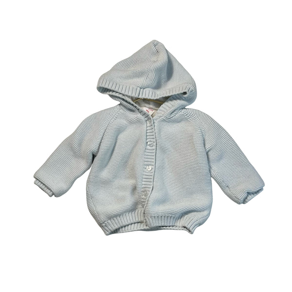 Seed Jersey-Lined Light Blue Cotton Hooded Cardigan - Size 12-18 Mo