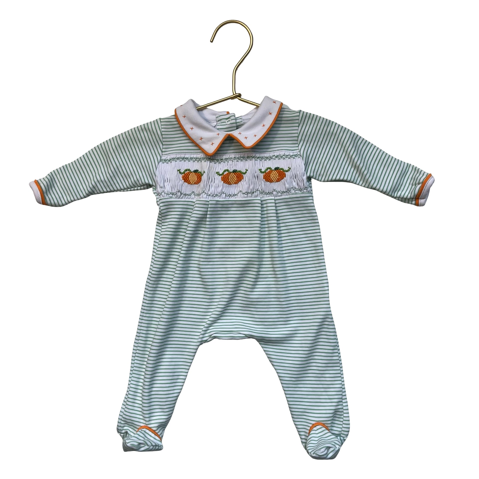 Magnolia Green Striped Smocked Pumpkin Footed One-Piece - Size NB