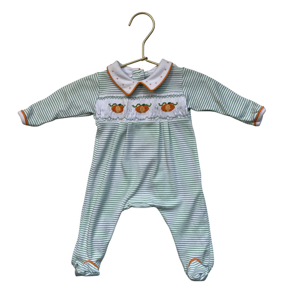 Magnolia Green Striped Smocked Pumpkin Footed One-Piece - Size NB