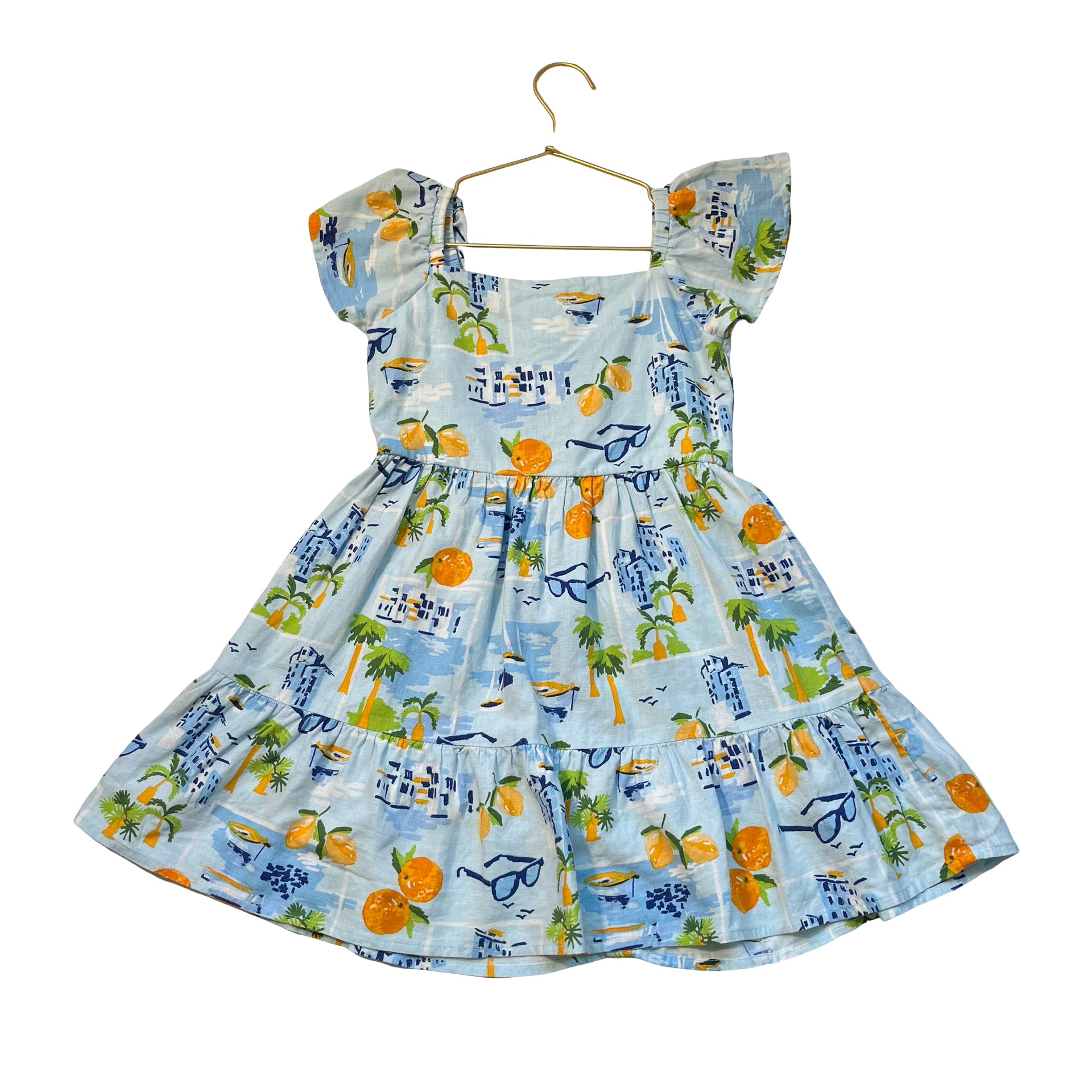 Gymboree Blue Linen-Blend Summer Print Dress -  Size 7