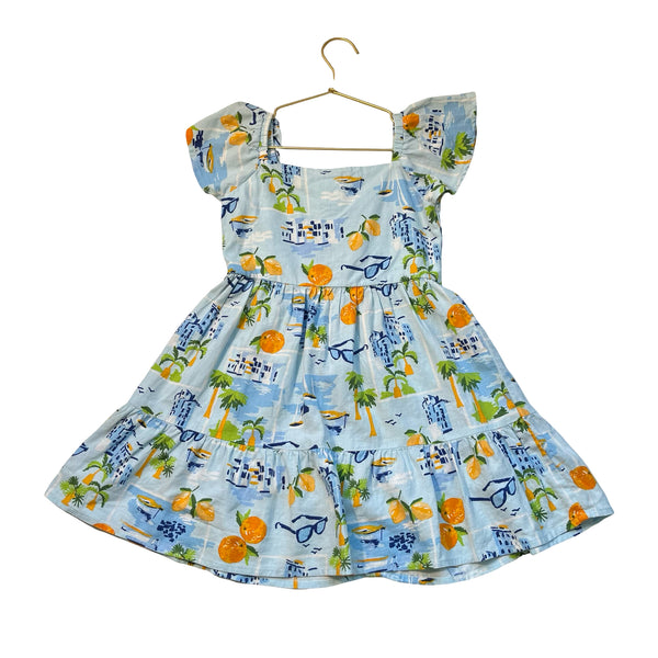 Gymboree Blue Linen-Blend Summer Print Dress -  Size 7