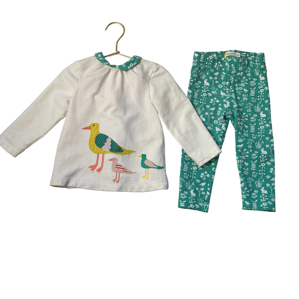 Baby Boden Ivory Bird Shirt & Teal Bird Leggings Set - Size 18 - 24 Months - Bounce Mkt