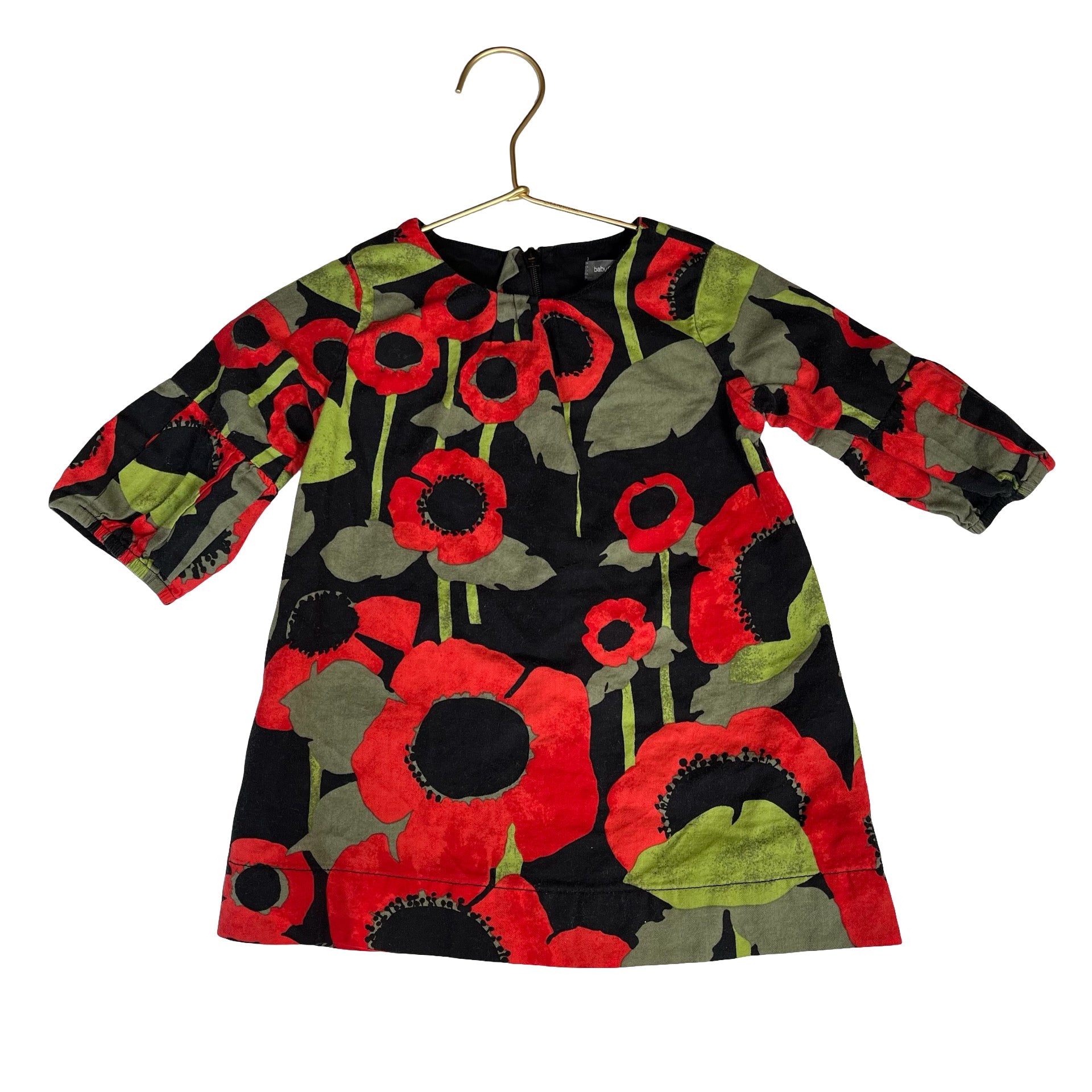 Baby Gap Black, Red, Green Poppy Print Dress - Size 12 - 18 Mo - Bounce Mkt