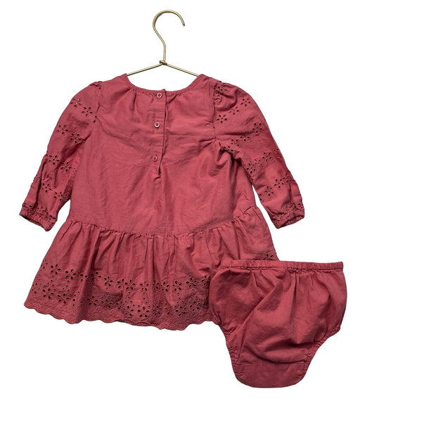 Baby Gap Dusty Pink Eyelet Long Sleeve Dress & Bloomer - Size 18 - 24 Months - Bounce Mkt