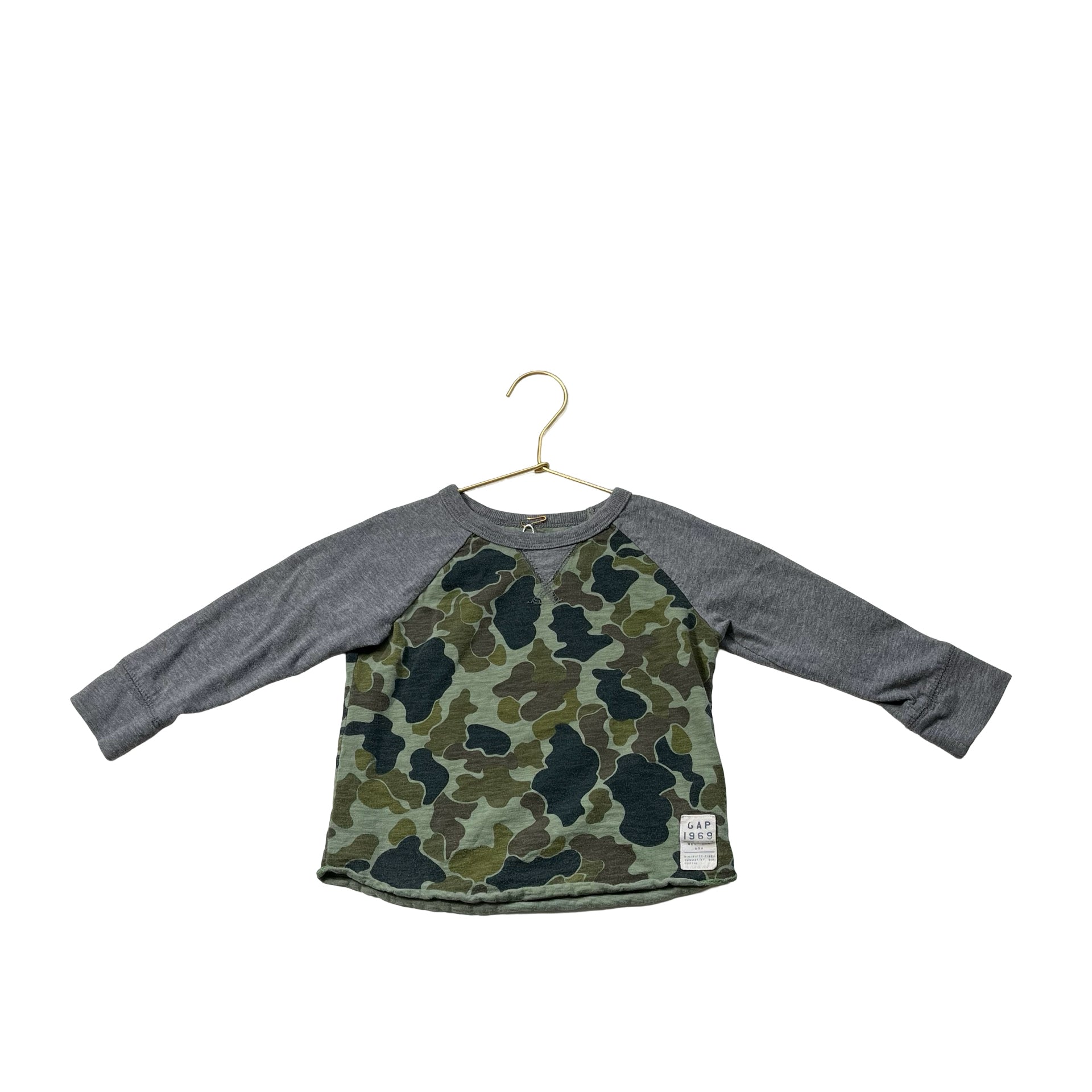 Baby Gap Gray & Green Camouflage Raglan Long Sleeve Shirt - Size 2 - Bounce Mkt
