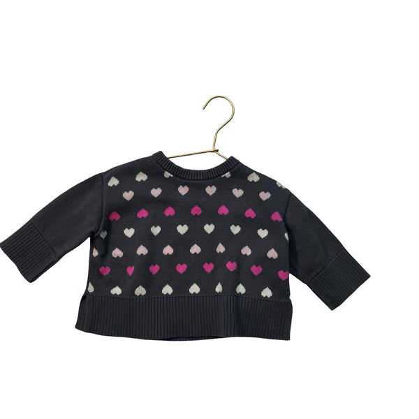 Baby Gap Gray & Pink Heart Cotton Sweater - Size 12 - 18 Mo - Bounce Mkt