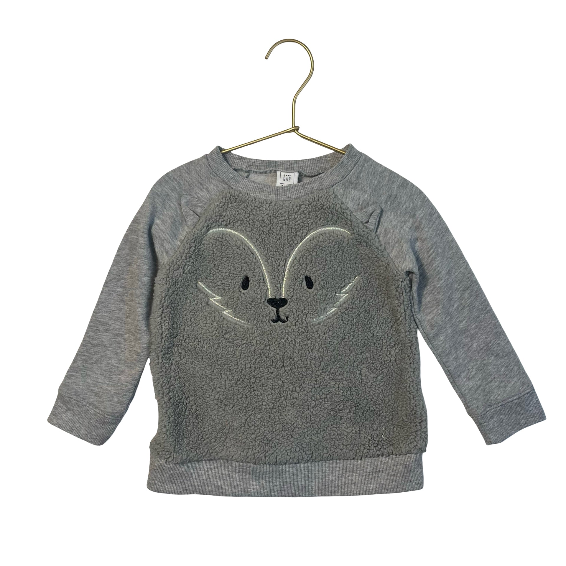 Baby Gap Gray Sherpa Fox Face Sweatshirt - Size 2 - Bounce Mkt
