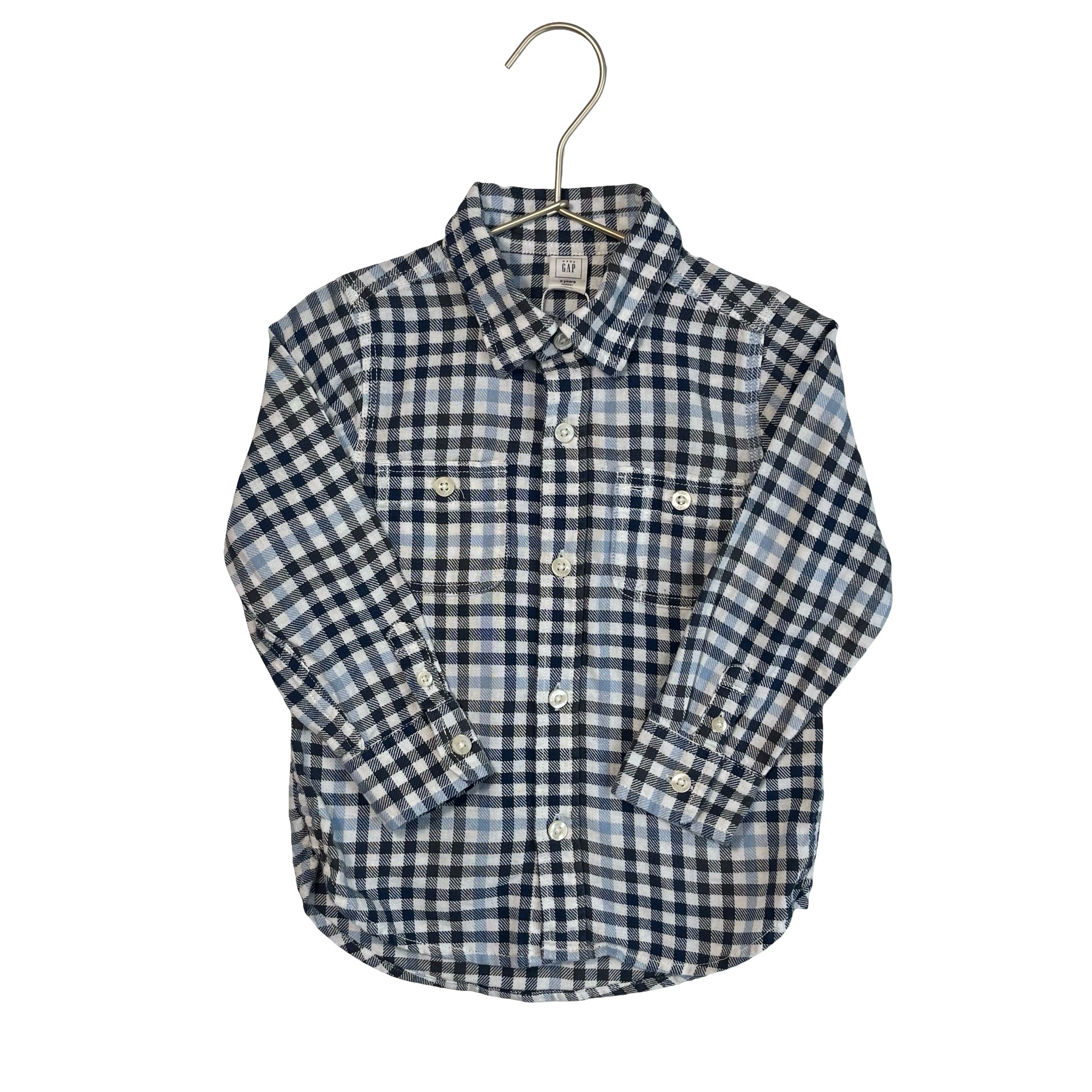 Baby Gap Ivory, Navy, Black, Blue Check Button Down - Size 3 - Bounce Mkt
