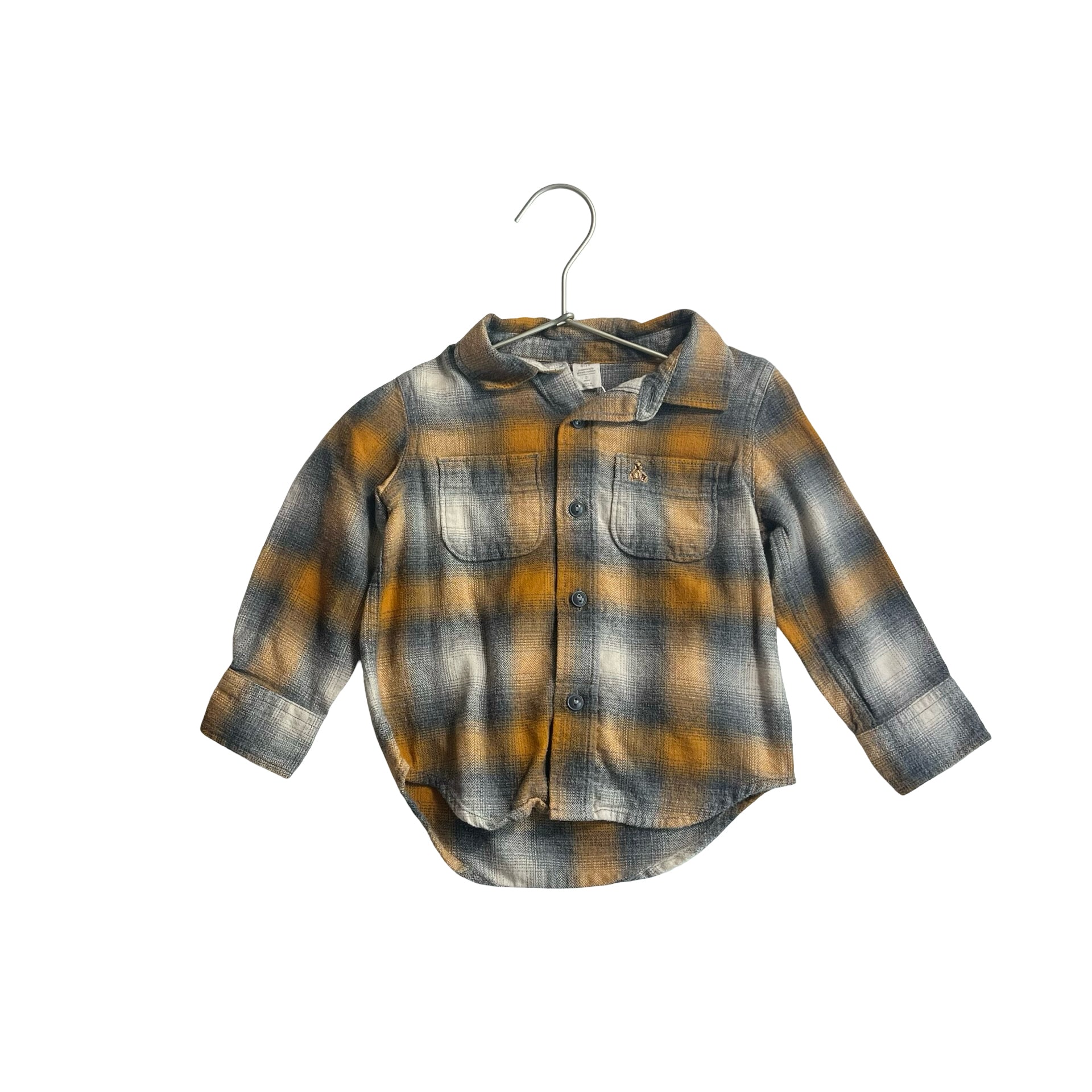 Baby Gap Mustard Yellow & Gray Plaid Flannel Button Down Shirt - Size 2 - Bounce Mkt