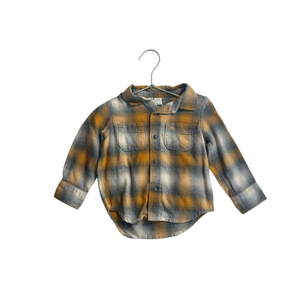 Baby Gap Mustard Yellow & Gray Plaid Flannel Button Down Shirt - Size 2 - Bounce Mkt