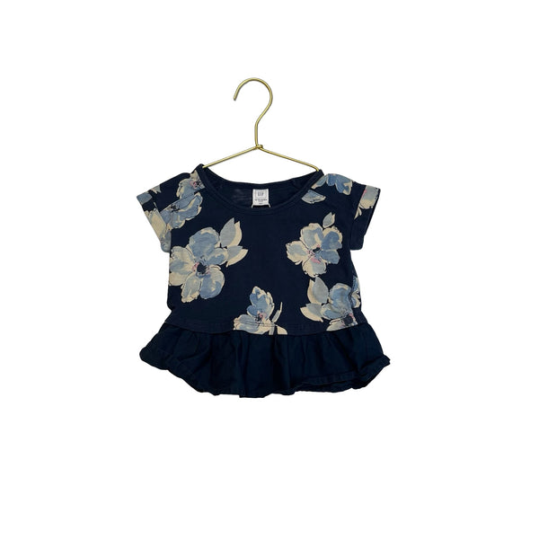 Baby Gap Navy Flower Print Peplum Hem Tee - Size 12 - 18 Mo - Bounce Mkt
