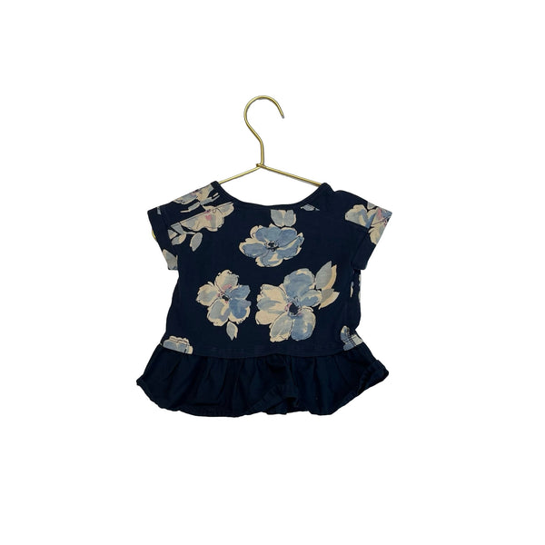 Baby Gap Navy Flower Print Peplum Hem Tee - Size 12 - 18 Mo - Bounce Mkt