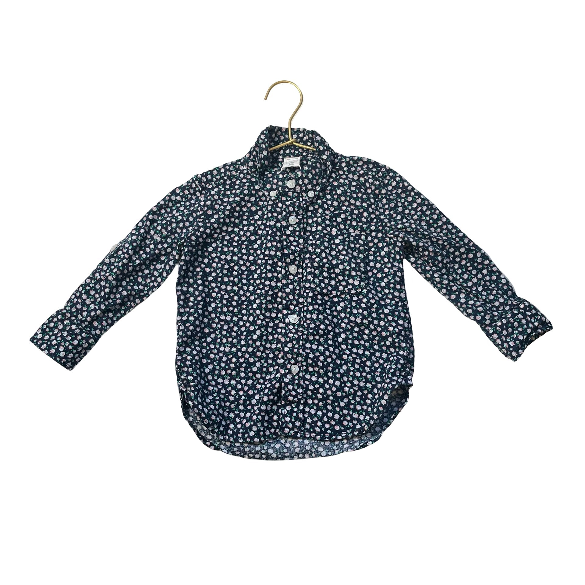 Baby Gap Navy & Pink Floral Linen - Blend Button Down - Size 2 - Bounce Mkt