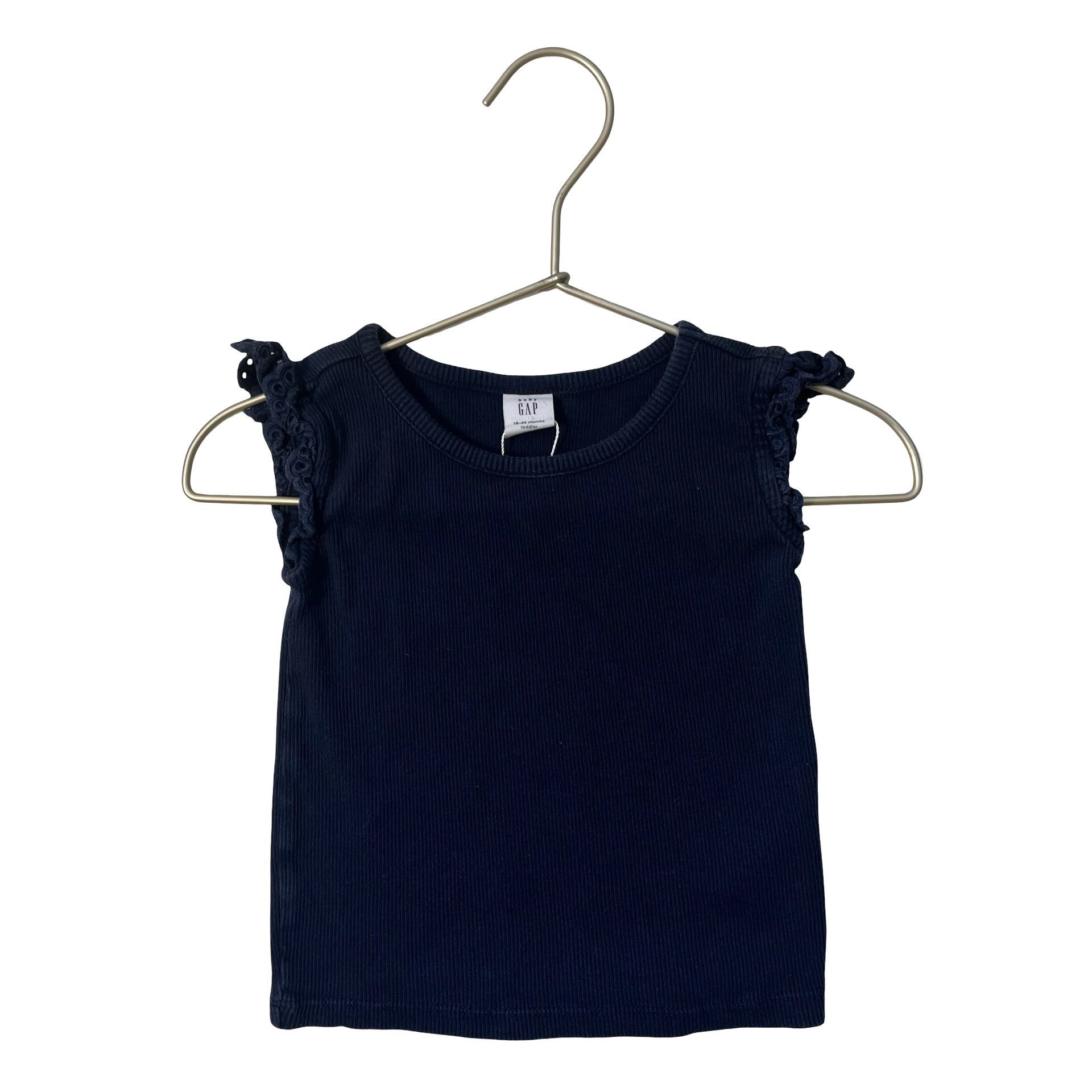 Baby Gap Navy Ribbed Eyelet Ruffle Sleeveless Shirt - Size 18 - 24 Months - Bounce Mkt