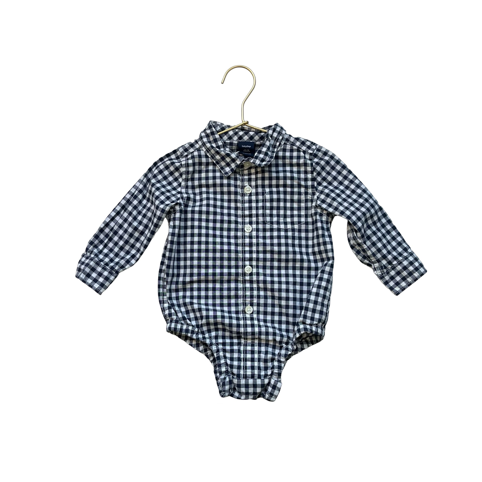 Baby Gap Navy & White Check Button Down Shirt Onesie - Size 12 - 18 Months - Bounce Mkt