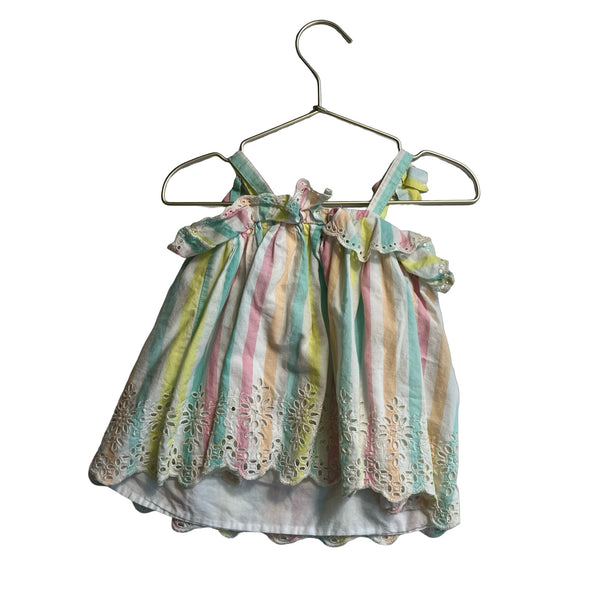 Baby Gap Pastel Striped Eyelet Trim Dress - Size 6 - 12 Mo - Bounce Mkt