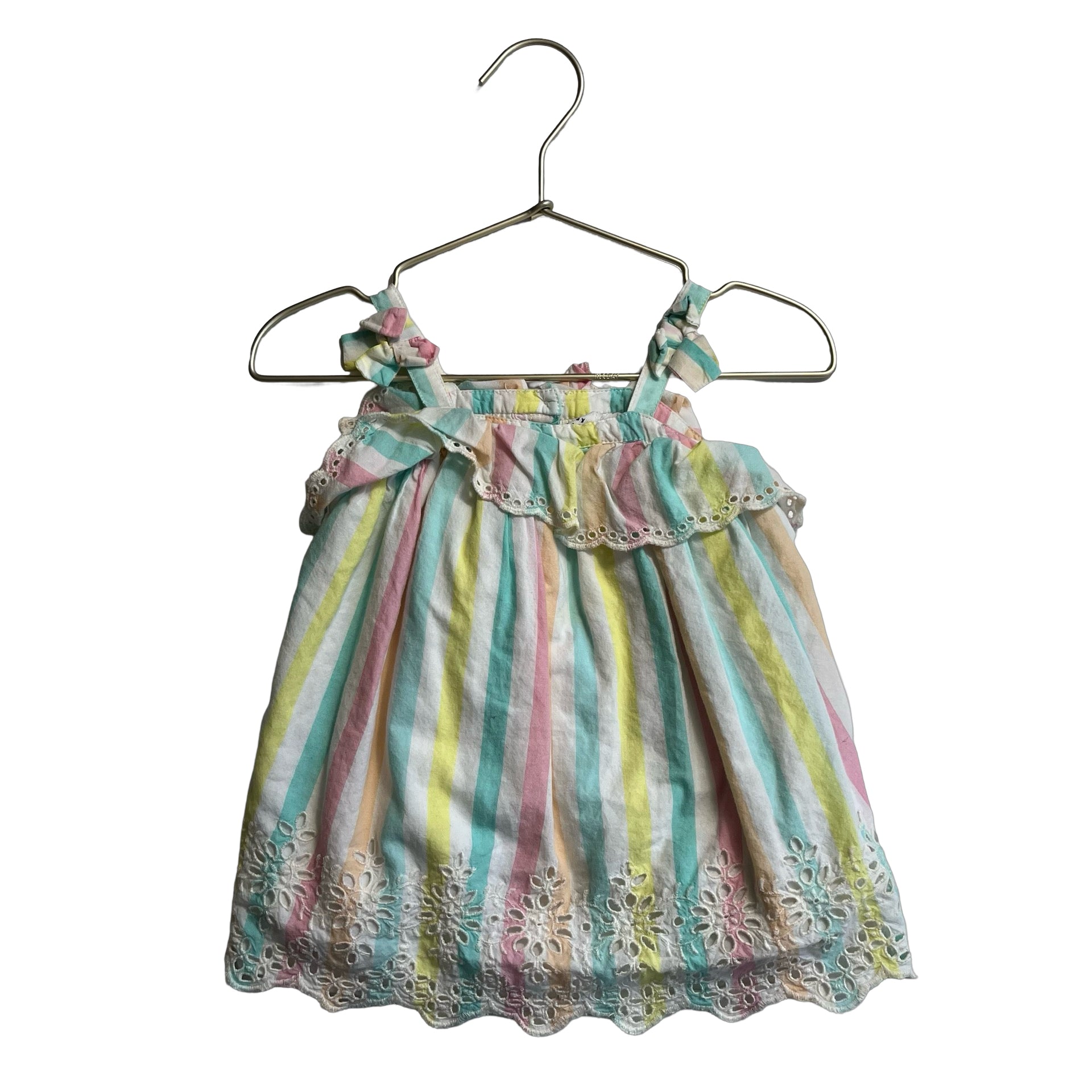 Baby Gap Pastel Striped Eyelet Trim Dress - Size 6 - 12 Mo - Bounce Mkt