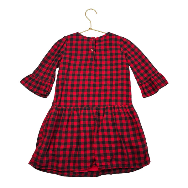 Baby Gap Red & Black Check Ivory Floral Embroidery Flannel Dress - Size 5 - Bounce Mkt