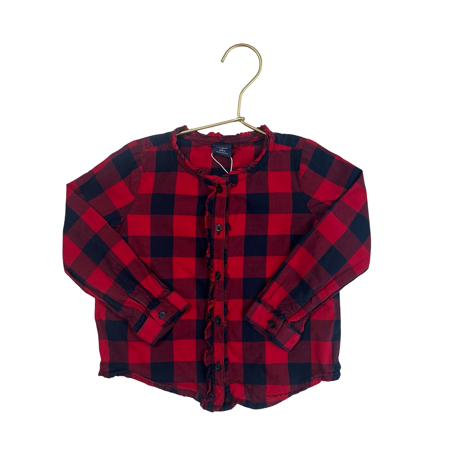 Baby Gap Red & Navy Check Ruffle Button Down Shirt - Size 2 - Bounce Mkt