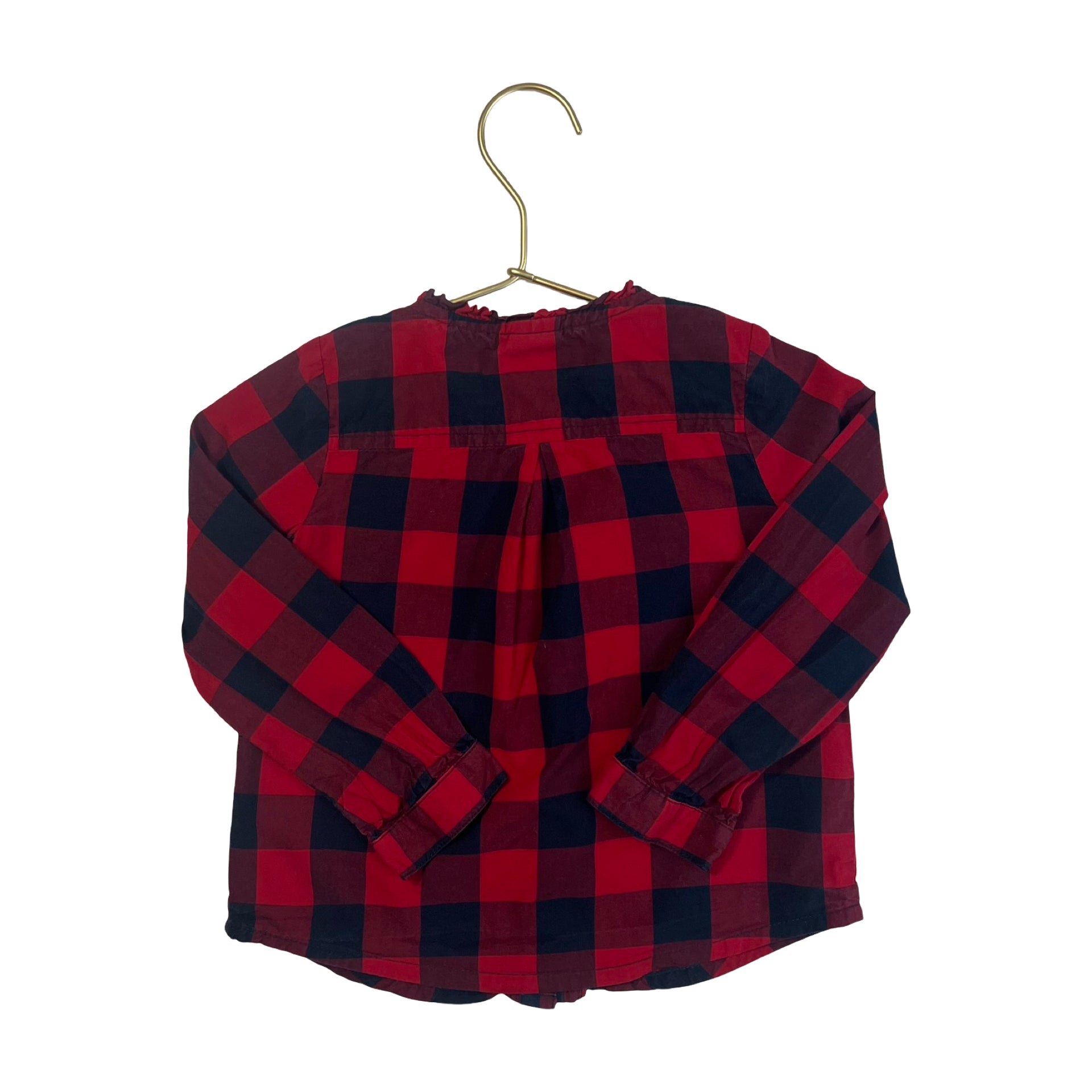 Baby Gap Red & Navy Check Ruffle Button Down Shirt - Size 2 - Bounce Mkt