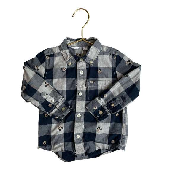 Baby Gap x Disney Navy & Gray Check Mickey Button Down - Size 2 - Bounce Mkt