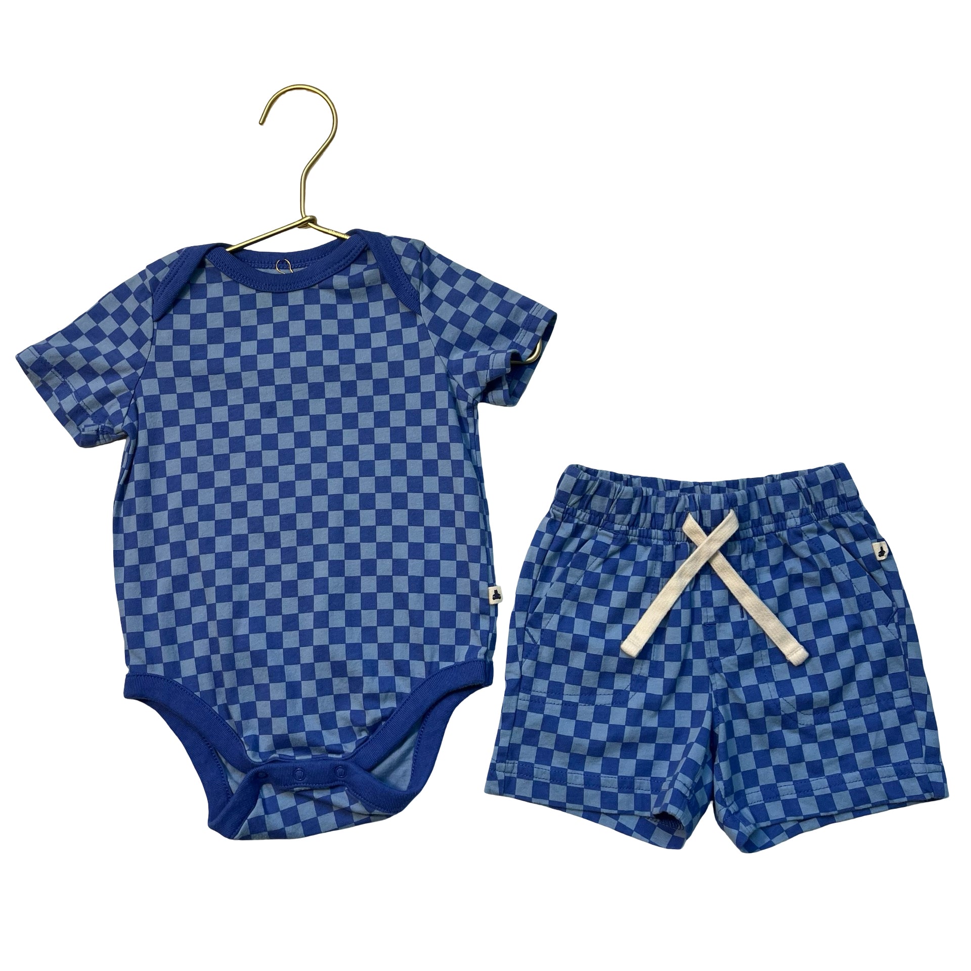 Baby Gap Blue Checkerboard Shorts & Onesie Set  - Size 6-12 Mo