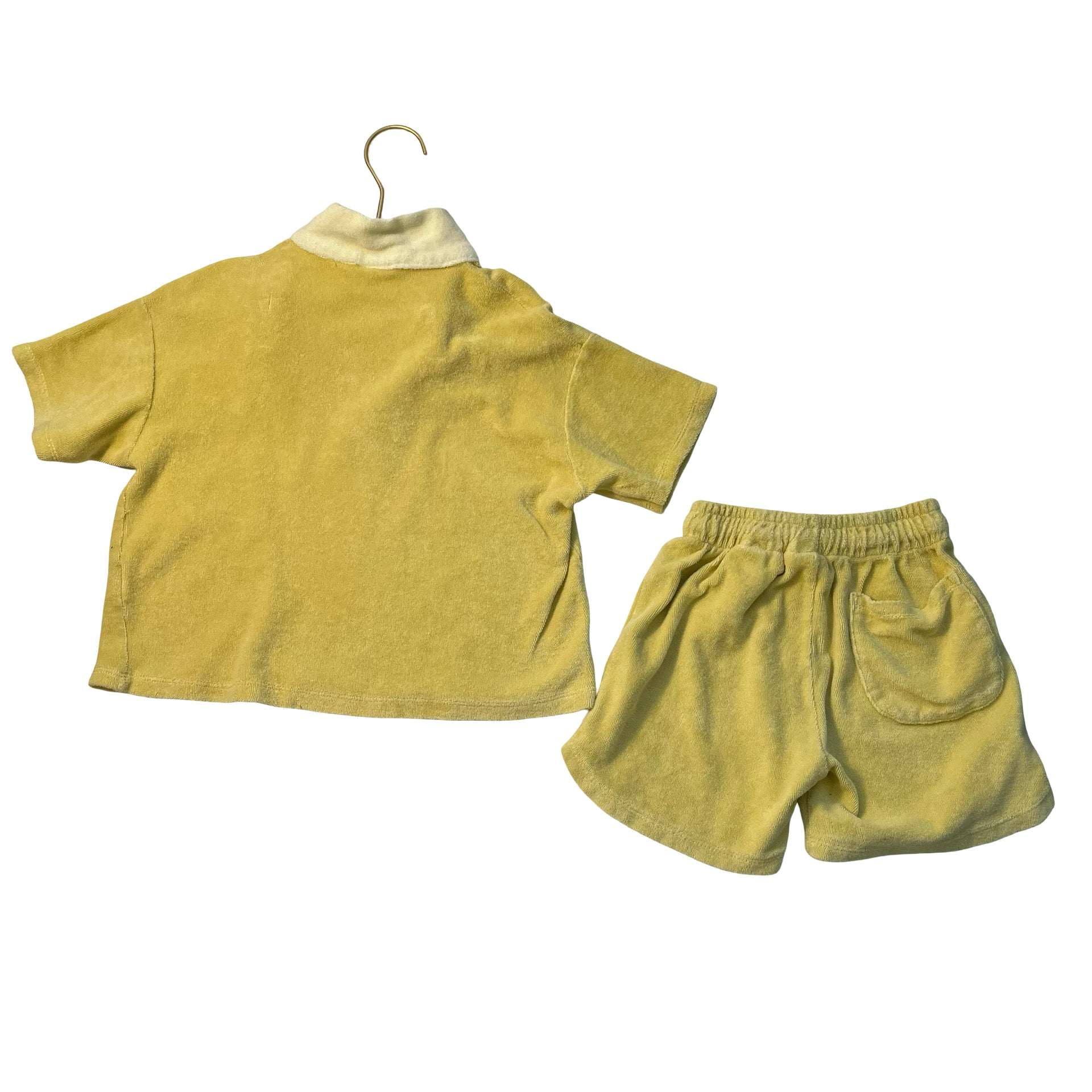 Zara Yellow Terry Shorts (Size 6) & Polo Shirt Set - Size 5