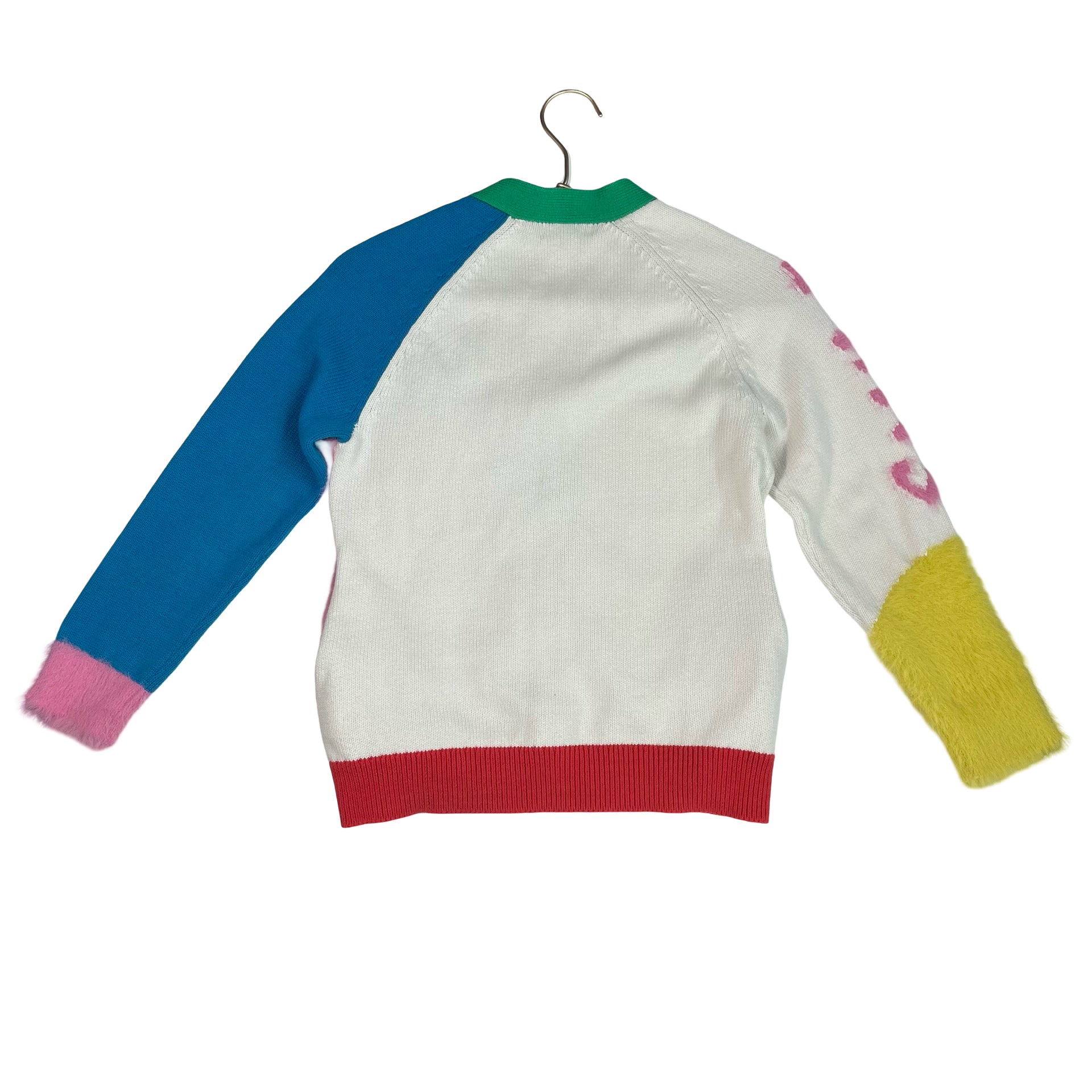 Stella McCartney Kids Colorblock & Fluffy Accent 'Smile' Cartdigan Sweater - 8Y
