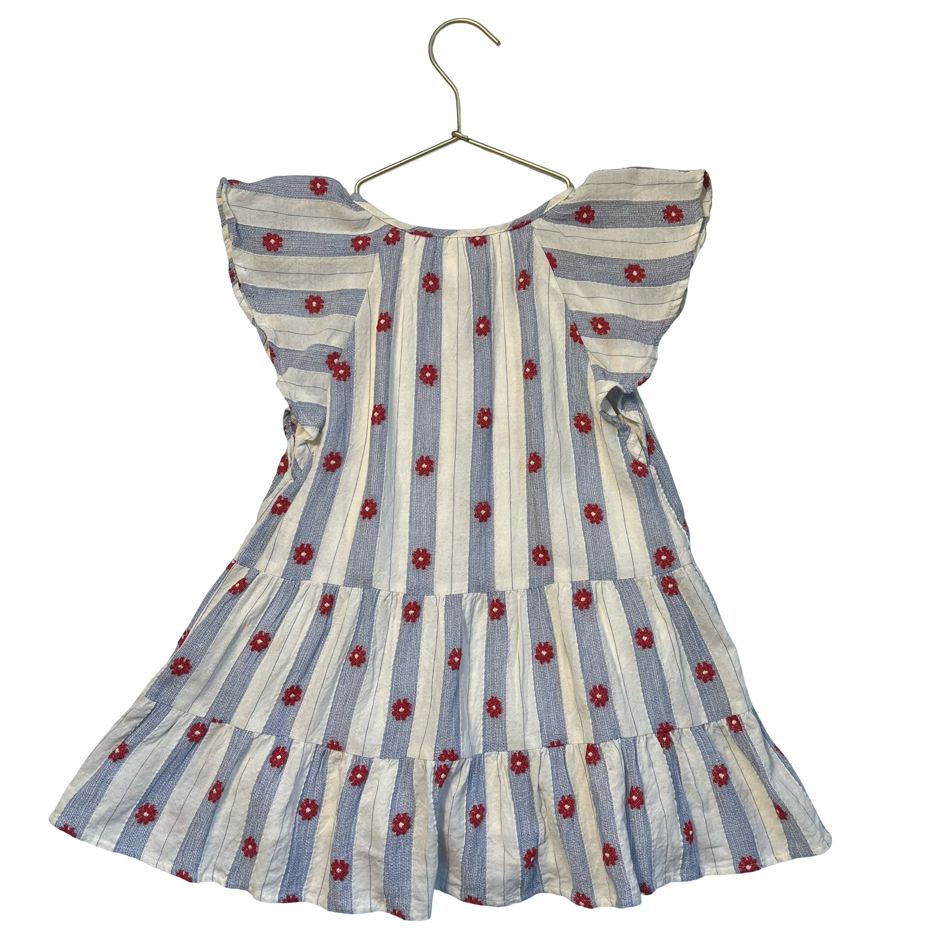 Zara Blue & White Striped Red Flower Dress - Size 4