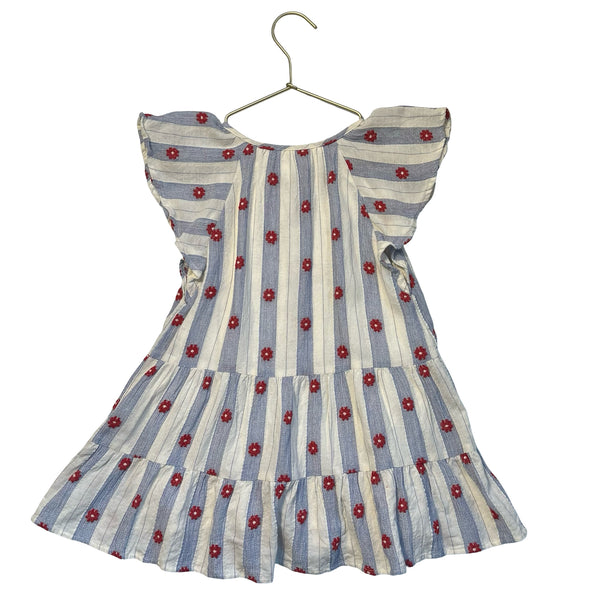 Zara Blue & White Striped Red Flower Dress - Size 4