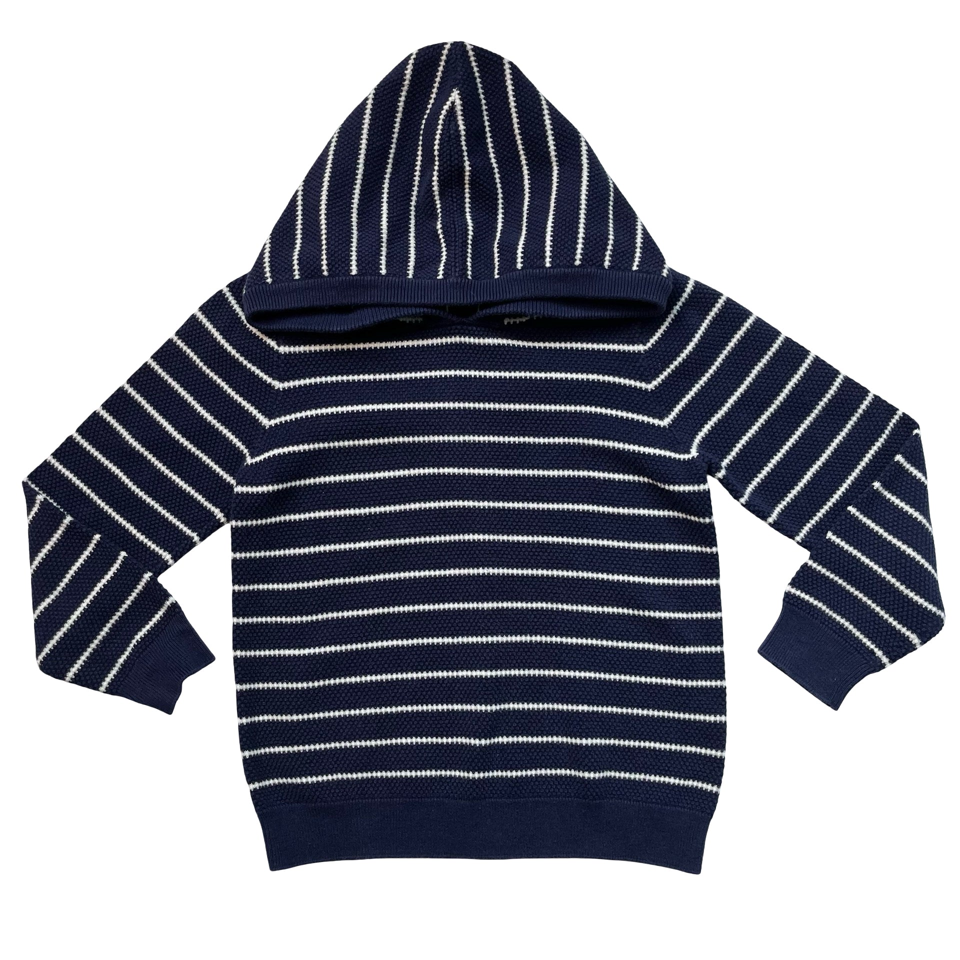 Janie and Jack Navy & White Striped Hooded Cotton Sweater - Size 5