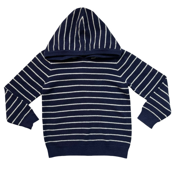 Janie and Jack Navy & White Striped Hooded Cotton Sweater - Size 5