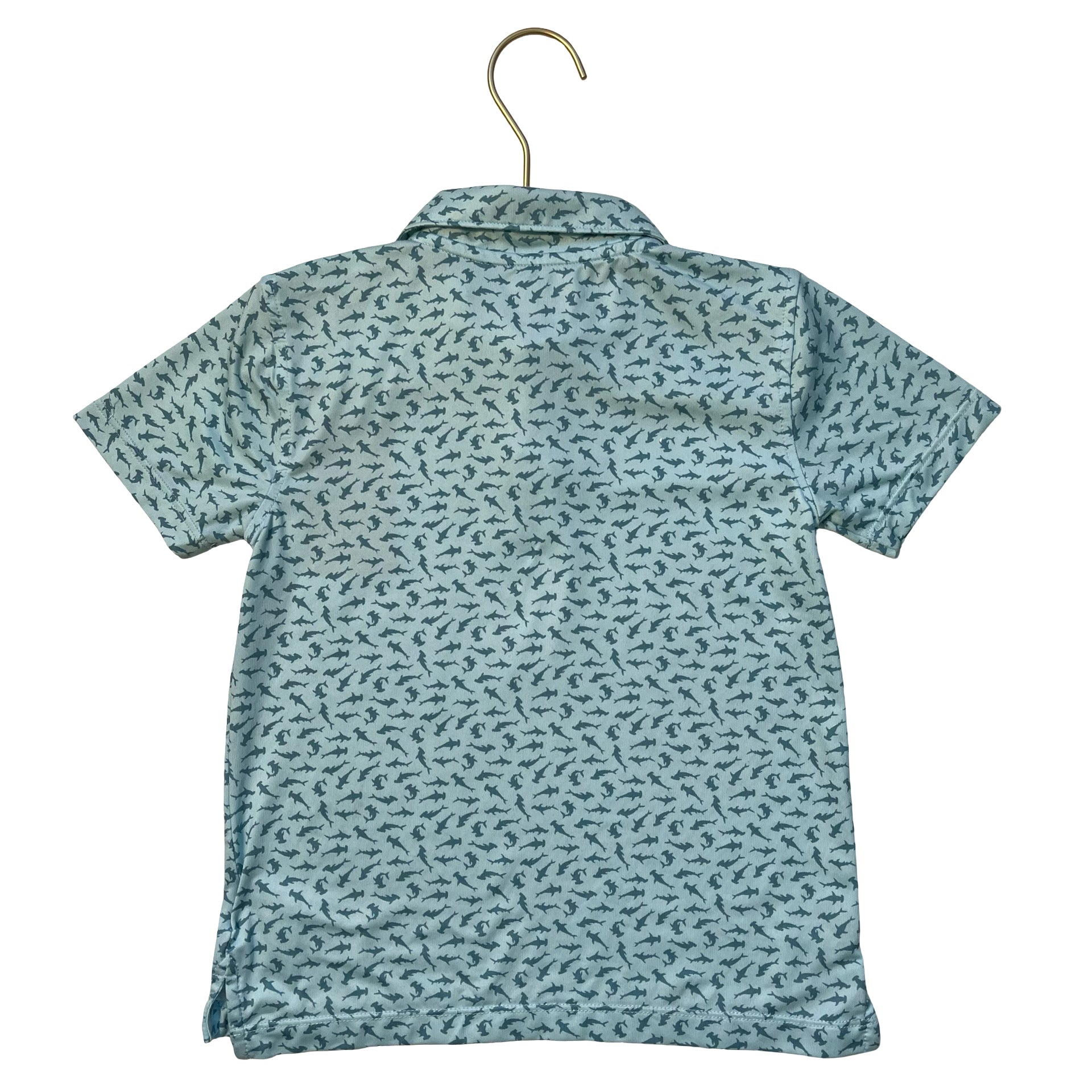 Crewcuts Performance Teal Shark Print Polo Shirt - Size XS 4-5