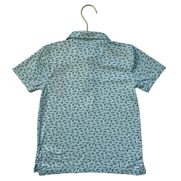 Crewcuts Performance Teal Shark Print Polo Shirt - Size XS 4-5