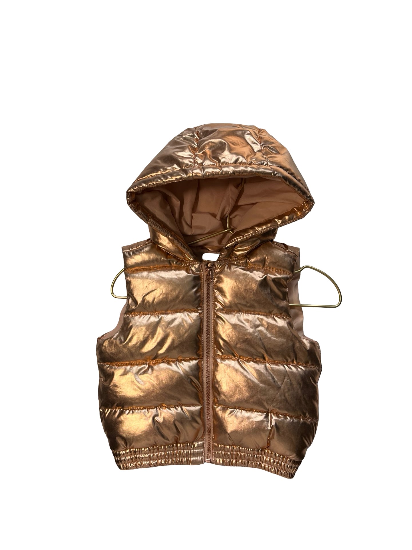 Janie and Jack Copper Metallic Hooded Puffer Vest - Size 18-24 Mo